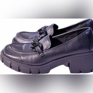 Steve Madden NYC Chunky Lug Sole Loafer Shoe Y2K Women's 11 Black Chain 2¼" Heel